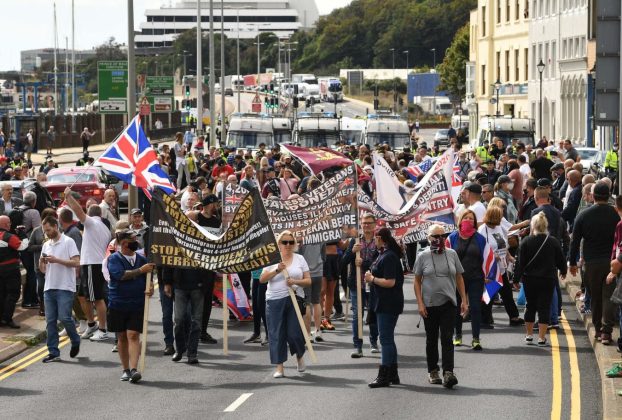 Anti illegal migration protest protest in Dover Kent.