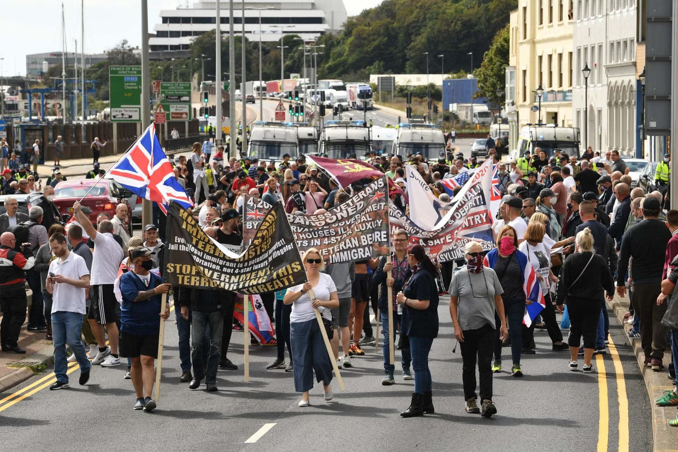Anti illegal migration protest protest in Dover Kent.